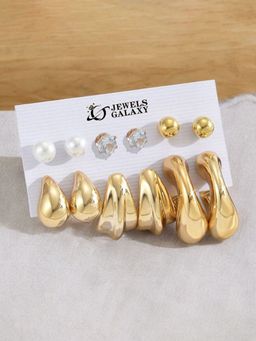 Jewels Galaxy - Gold Plated Stylish Stud and Hoop Earrings Set of 6