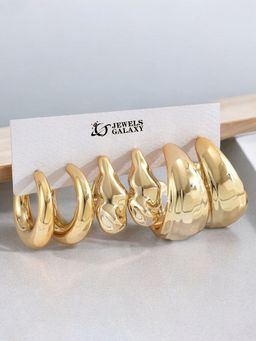 Jewels Galaxy - Gold Plated Stylish of Half Hoop Earrings Set of 3