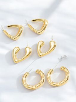 Jewels Galaxy - Gold Plated Pairs of Half Hoop Earrings Set of 3