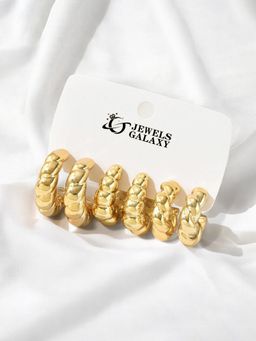 Jewels Galaxy - Gold Plated Stylish Half Hoop Earrings Set of 3
