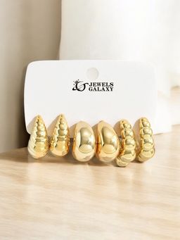 Jewels Galaxy - Gold Plated Half Hoop Earrings Set of 3