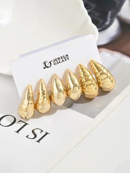 Jewels Galaxy - Gold Plated Stylish Half Hoop Earrings Set of 3