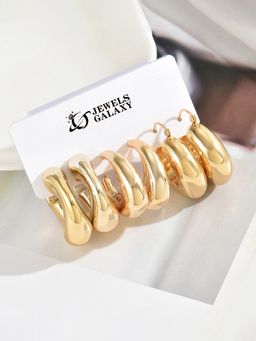 Jewels Galaxy - Gold Plated Stylish Hoop Earrings Set of 3