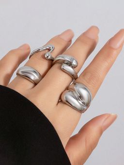 Jewels Galaxy - Trending Silver Plated Stackable Adjustable Rings Set of 4