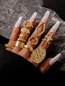 Jewels Galaxy - Trending Gold Plated Stackable Rings Set of 10