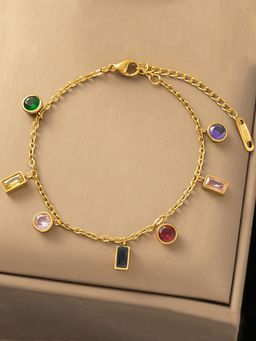 Jewels Galaxy - Gold Plated Anti Tarnish Multi-Color Stone Bracelet