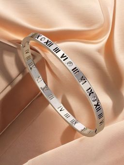 Jewels Galaxy - Silver-Plated Ad Anti Tarnish Roman Numerals Kada