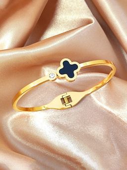 Jewels Galaxy - Stainless Steel Gold-Plated Anti Tarnish Clover Kada