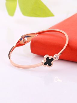 Jewels Galaxy - Stainless Steel Rose Gold-Plated Bangle-Style Clover Kada