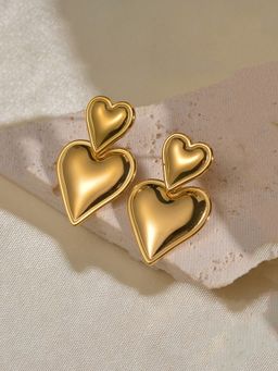 Jewels Galaxy - Gold Plated Anti Tarnish Heart Themed Drop Earrings