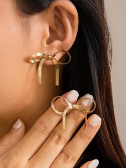 Jewels Galaxy - Gold Plated Anti Tarnish Bow Themed Drop Earrings