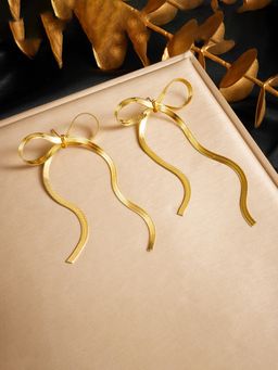 Jewels Galaxy - Gold Plated Anti Tarnish Bow Themed Long Drop Earrings