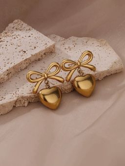 Jewels Galaxy - Gold Plated Anti Tarnish Bow-Heart Drop Earrings