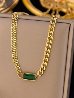 Jewels Galaxy - Gold-Plated Anti Tarnish Green Geometric Pendant Necklace