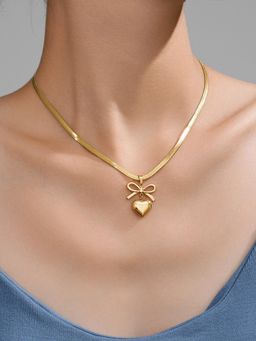 Jewels Galaxy - Gold Plated Anti Tarnish Bow Knot Heart Pendant Necklace
