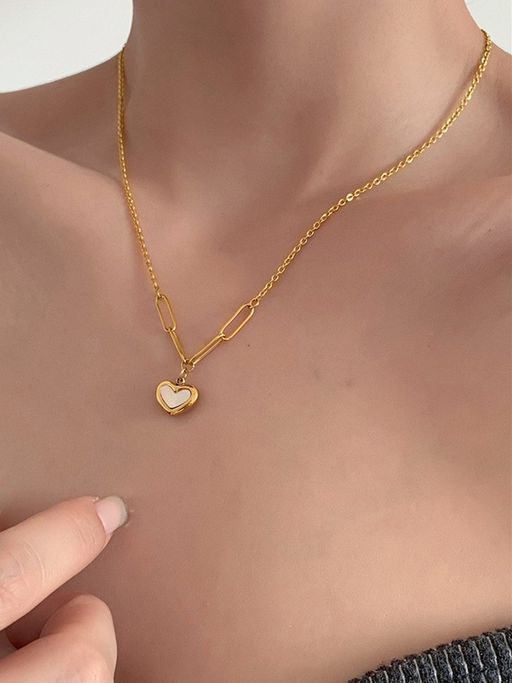 Jewels Galaxy Gold-Plated Anti Tarnish White Heart Pendant Necklace