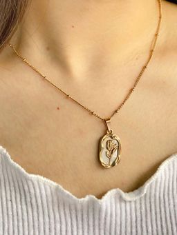 Jewels Galaxy - Gold Plated Anti Tarnish White Rose Themed Pendant Necklace