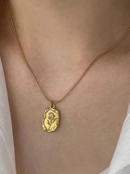 Jewels Galaxy - Gold Plated Anti Tarnish Rose Themed Pendant Necklace