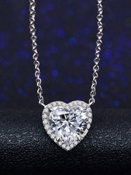 Jewels Galaxy - Silver Plated Anti Tarnish American Diamond Studded Heart Necklace