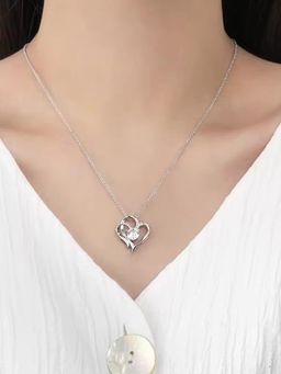 Jewels Galaxy - Silver Plated Anti Tarnish American Diamond Heart Pendant Necklace