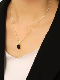 Jewels Galaxy - Gold-Plated Anti Tarnish Black Geometric Pendant Necklace