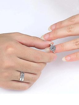 Jewels Galaxy - Silver Plated American Diamonds Studded Classic Adjustable Couple Rings