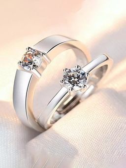 Jewels Galaxy - Silver Plated American Diamonds Studded Classic Adjustable Couple Rings