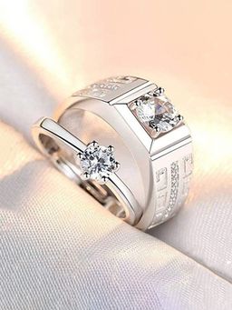 Jewels Galaxy - Silver Plated American Diamonds Studded Stylish Adjustable Couple Rings