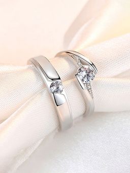 Jewels Galaxy - Silver Plated American Diamonds Studded Adjustable Couple Rings