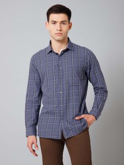 Cantabil - Men Grey Checkered Spread Collar Casual Shirt