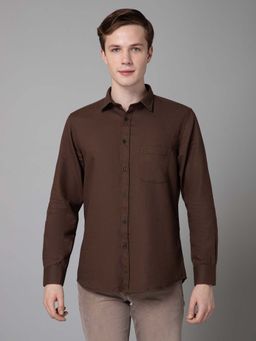 Cantabil - Men Brown Solid Spread Collar Casual Shirt