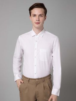 Cantabil - Men White Solid Spread Collar Casual Shirt