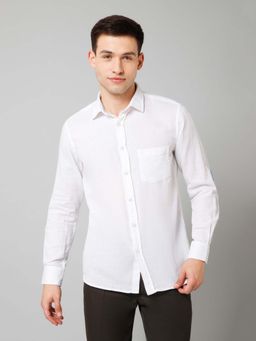 Cantabil - Men White Self Design Spread Collar Casual Shirt