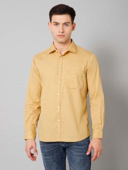Cantabil - Men Mustard Printed Spread Collar Casual Shirt