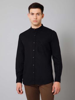 Cantabil - Men Black Solid Mandarin Collar Casual Shirt