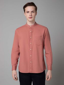 Cantabil - Men Peach Solid Mandarin Collar Casual Shirt