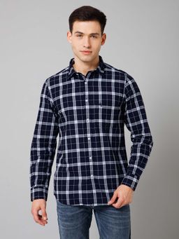 Cantabil - Men Navy Blue Checkered Spread Collar Casual Shirt