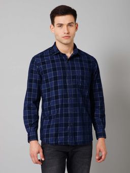 Cantabil - Men Navy Blue Checkered Spread Collar Casual Shirt