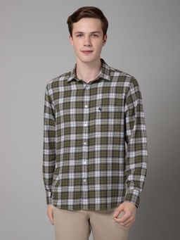 Cantabil - Men Green Checkered Spread Collar Casual Shirt
