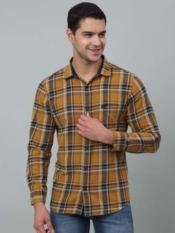 Cantabil - Men Mustard Checkered Spread Collar Casual Shirt