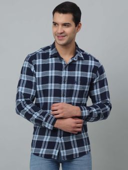 Cantabil - Men Navy Blue Checkered Spread Collar Casual Shirt