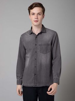 Cantabil - Men Grey Washed Spread Collar Casual Shirt
