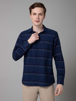 Cantabil - Men Navy Blue Striped Spread Collar Casual Shirt