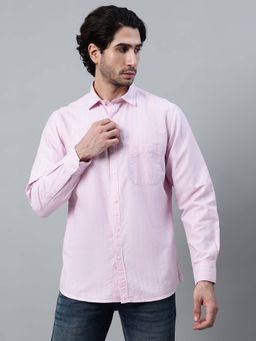 Cantabil - Men Pink Striped Spread Collar Casual Shirt