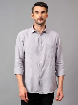 Cantabil - Men Grey Solid Spread Collar Casual Shirt