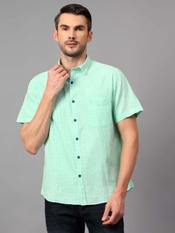 Cantabil - Men Mint Green Checkered Spread Collar Casual Shirt
