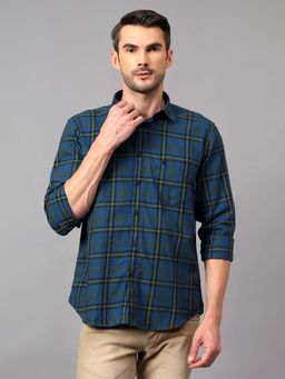 Cantabil - Men Blue Checkered Spread Collar Casual Shirt