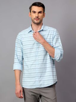 Cantabil - Men Sky Blue Striped Spread Collar Casual Shirt