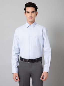 Cantabil - Men Sky Blue Self Design Spread Collar Formal Shirt