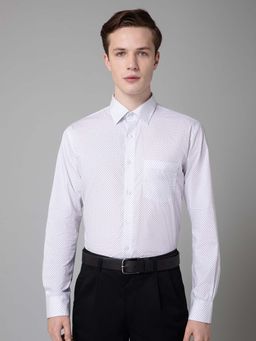 Cantabil - Men White Printed Spread Collar Formal Shirt